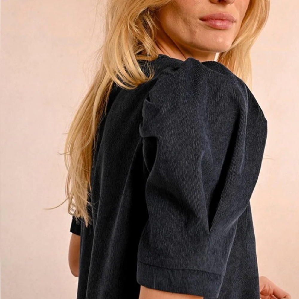 Molly Bracken NWT navy corduroy puff sleeve boho casual dress size S - Picture 4 of 12